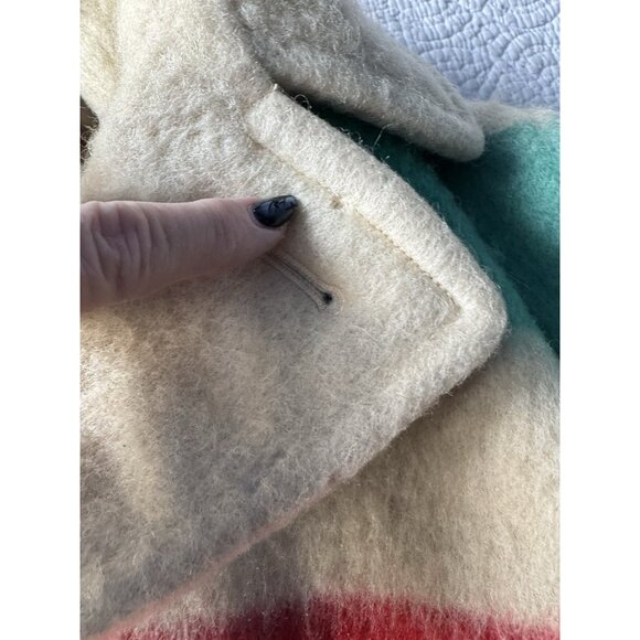 VTG 60s Hudsons Bay Wool Striped Point Button Up Belted Blanket Coat Men’s Sz XL - Picture 13 of 16